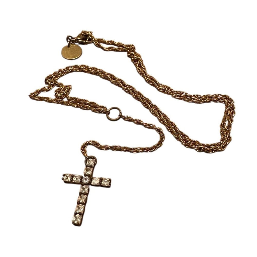 Gold Tone Crystal Cross Pendant Necklace